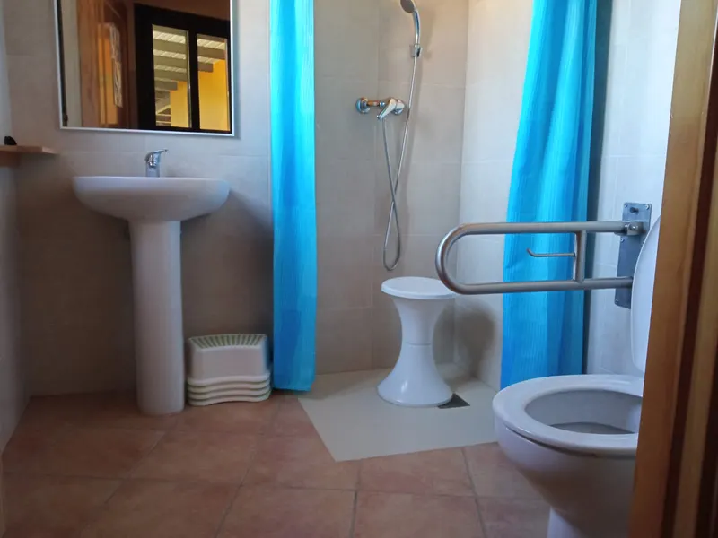 Lavabo adaptat amb dutxa i barres de suport